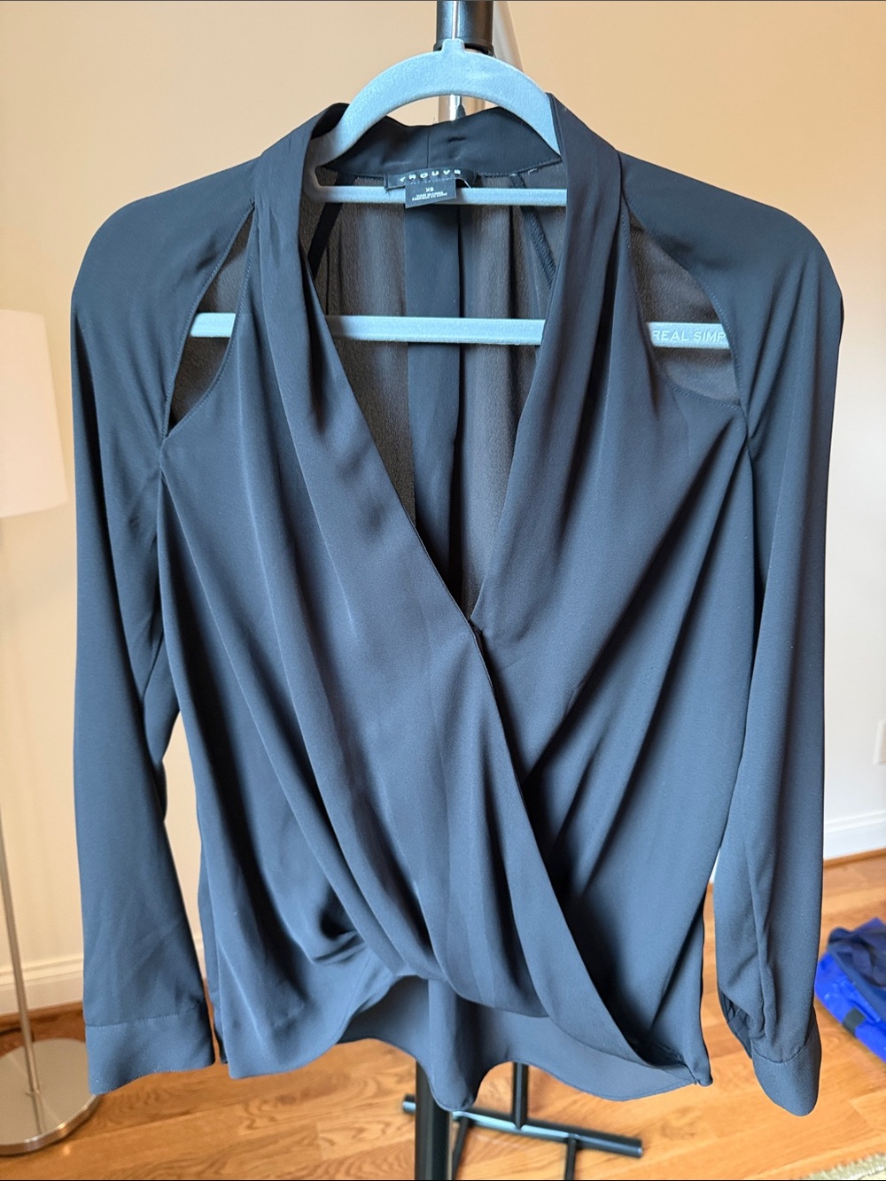 Trouve Black Draped Surplice Blouse